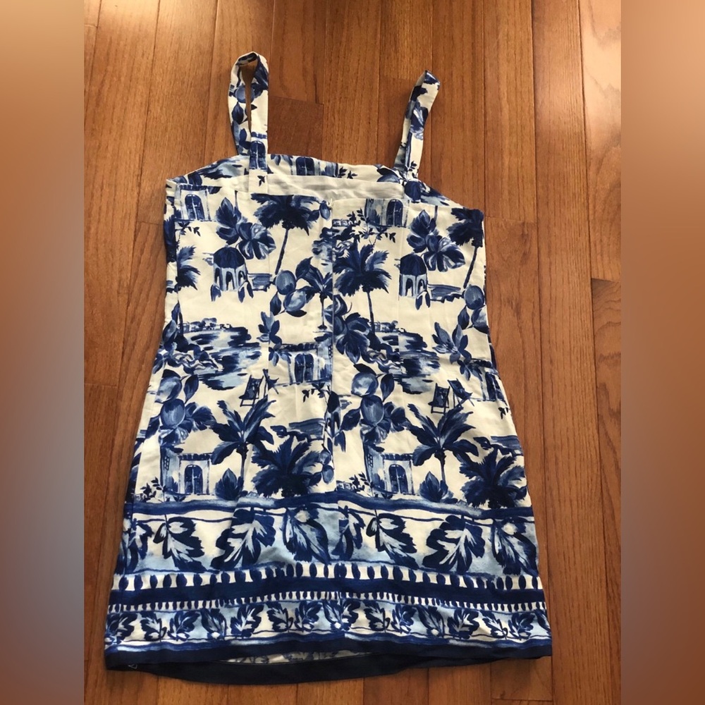 NWOT LOFT Corfu Weekend Linen Cotton Shift Dress Blue White Size 8 Summer - Picture 4 of 7